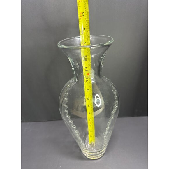 Vintage Blenko Glass Crystal (Clear) 13.5” Tall Vase Ribbed Design W/label - Picture 6 of 7
